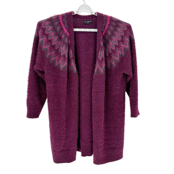 Lane Bryant Long-Sleeve Fair Isle Cardigan dark purple open front size 22/24 - Picture 2 of 9